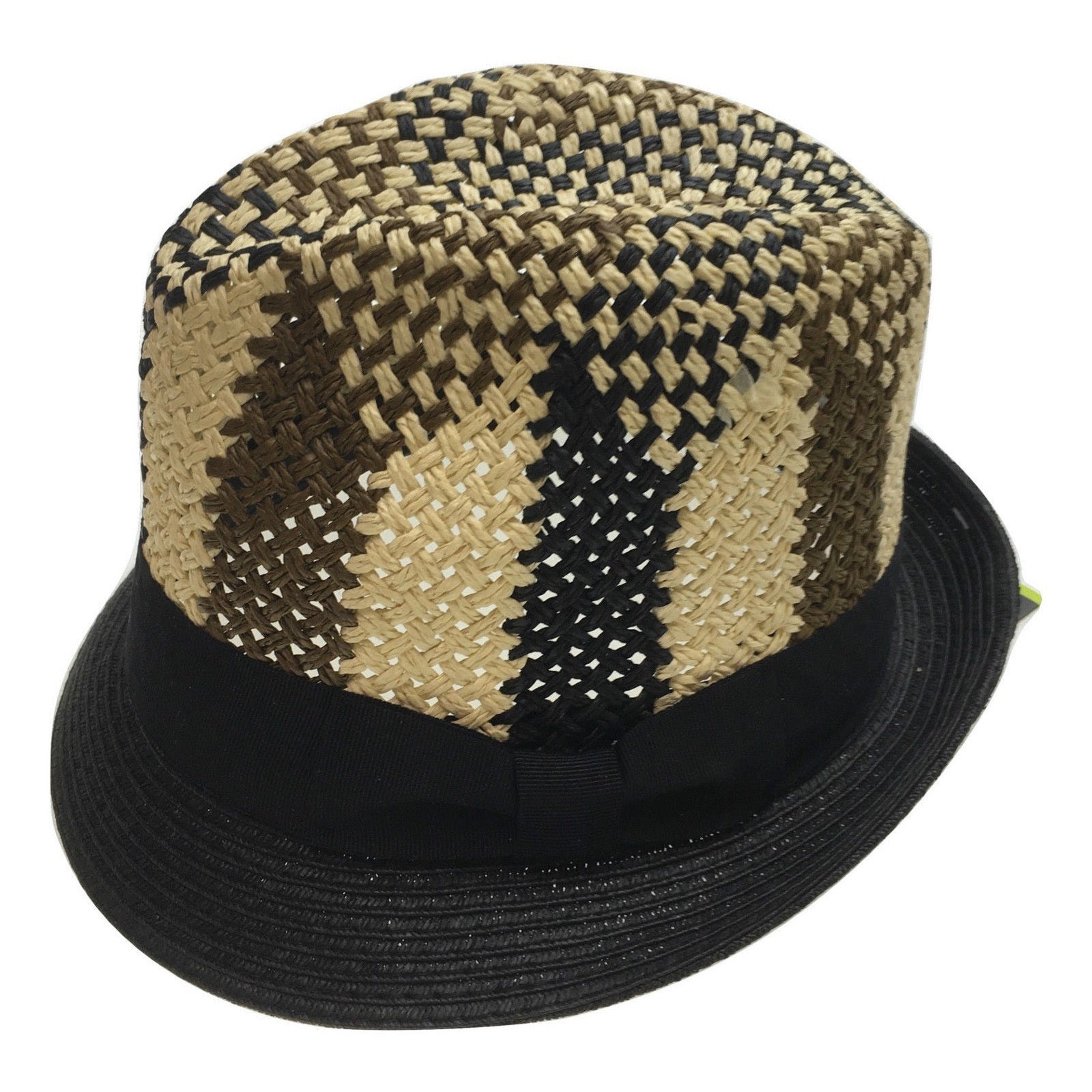 3 Tone Lattice Weave Paper Straw Trilby Hat Fedora Trim Sun Summer Cap M (57Cm) Hats