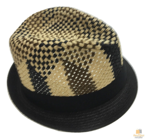 3 Tone Lattice Weave Paper Straw Trilby Hat Fedora Trim Sun Summer Cap M (57Cm) Hats