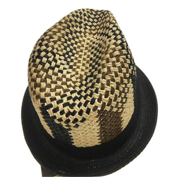 3 Tone Lattice Weave Paper Straw Trilby Hat Fedora Trim Sun Summer Cap M (57Cm) Hats