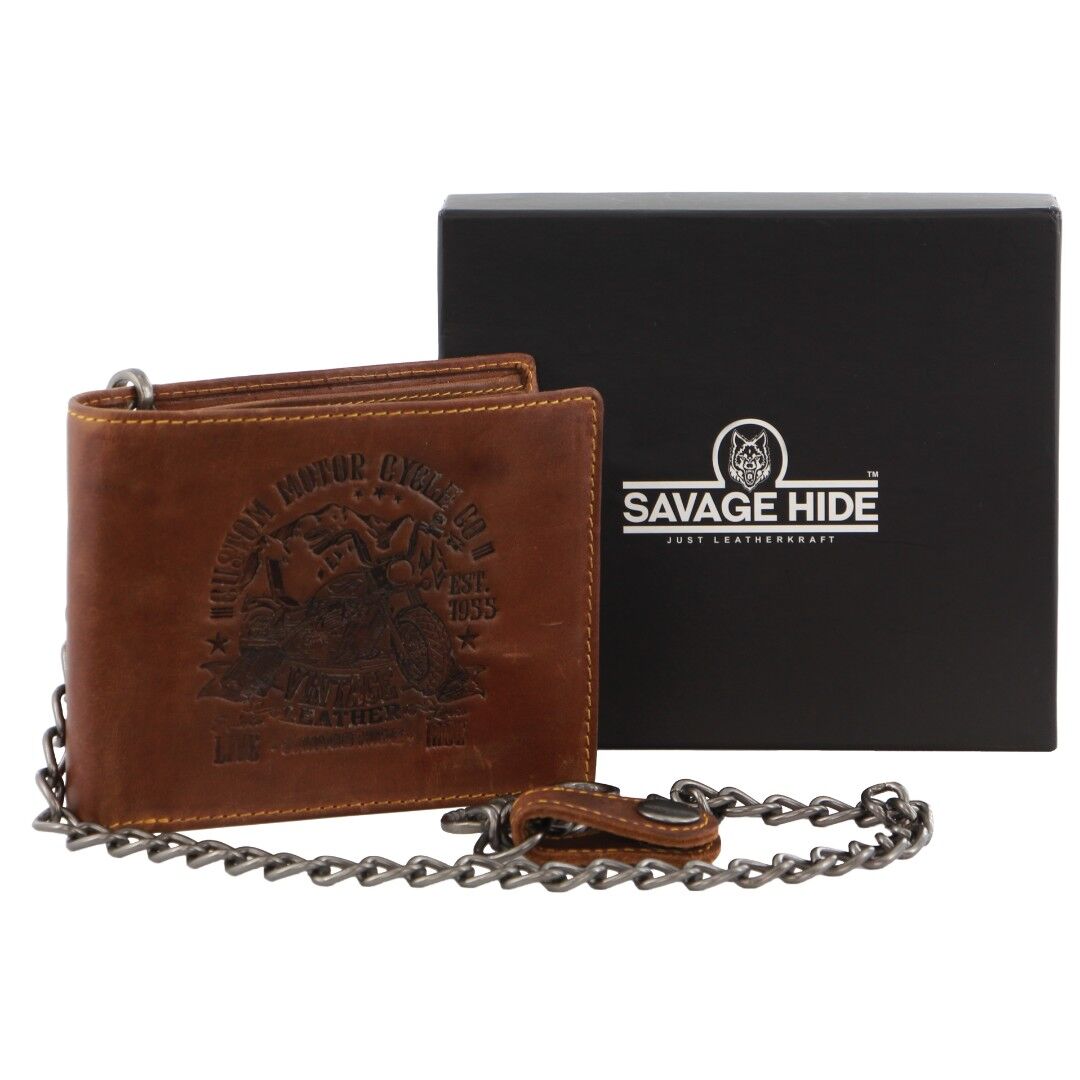 Billy The Kid Mens Leather Wallet Western With Detachable Chain In Gift Box Cognac Bags
