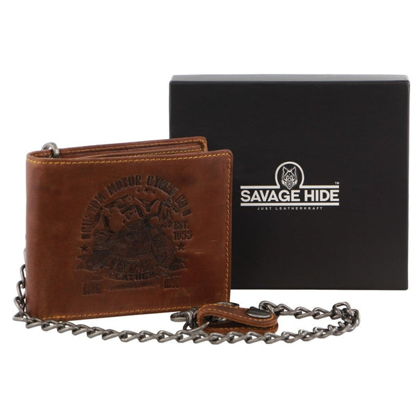 Billy The Kid Mens Leather Wallet Western With Detachable Chain In Gift Box Cognac Bags