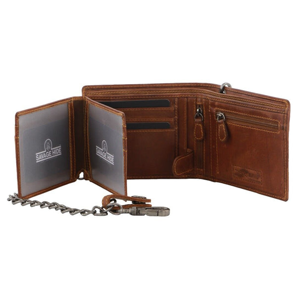 Billy The Kid Mens Leather Wallet Western With Detachable Chain In Gift Box Cognac Bags