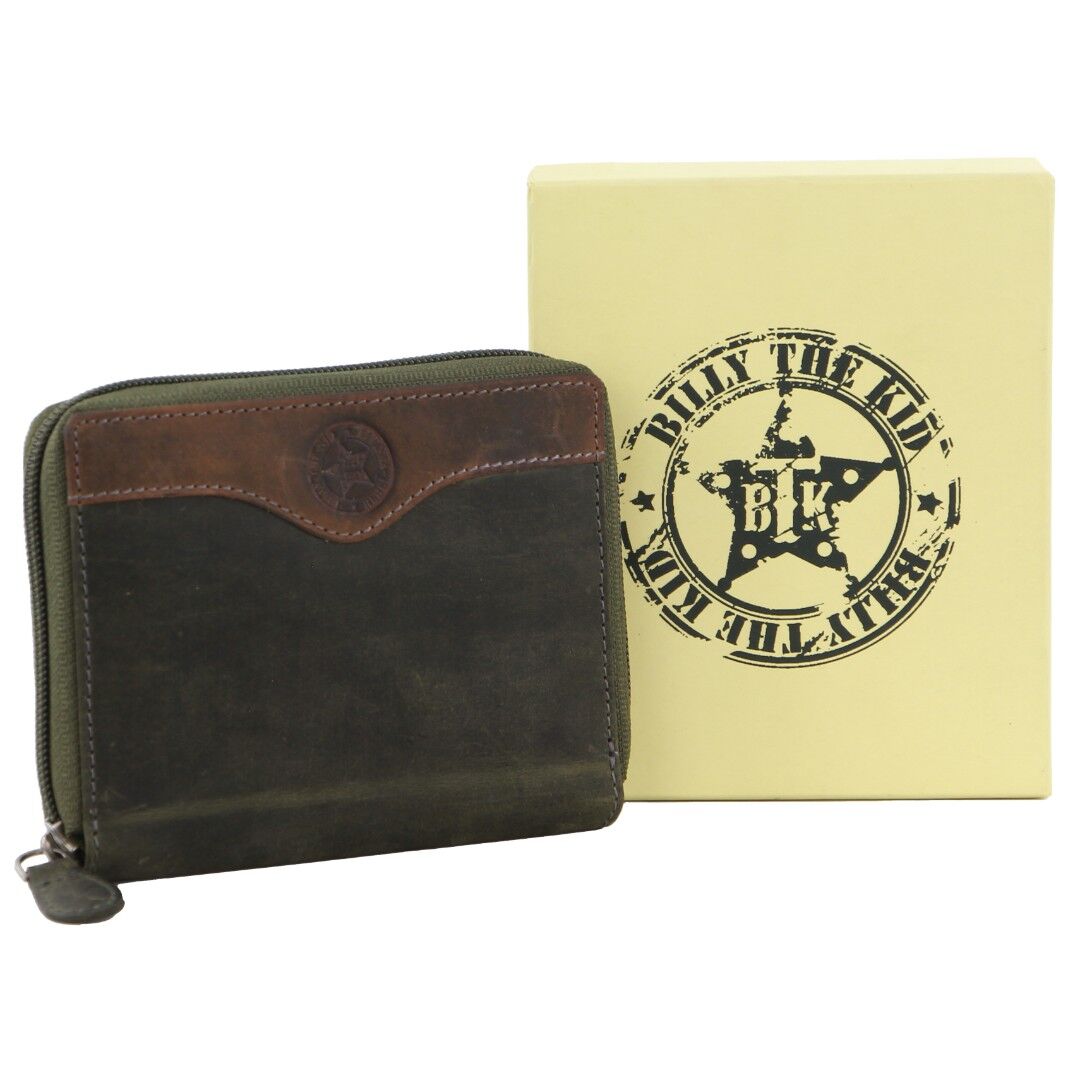 Billy The Kid Olive Leather Wallet With Zip & Coin Pocket In Brown Wallets