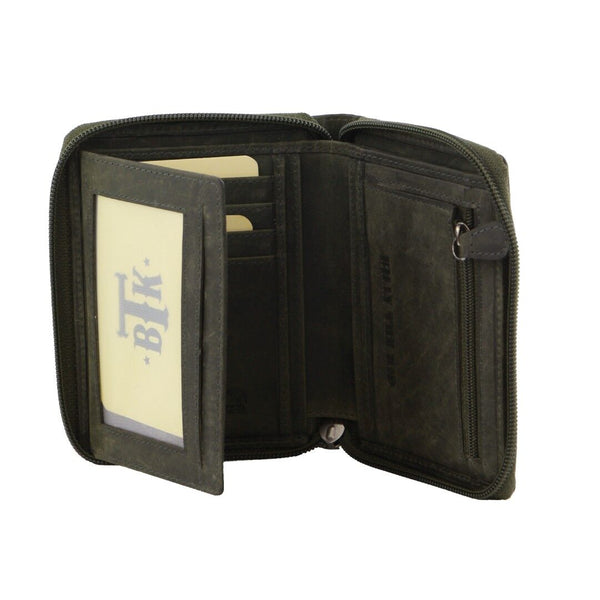 Billy The Kid Olive Leather Wallet With Zip & Coin Pocket In Brown Wallets