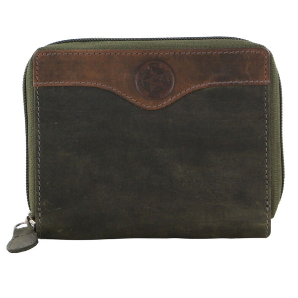 Billy The Kid Olive Leather Wallet With Zip & Coin Pocket In Brown Wallets