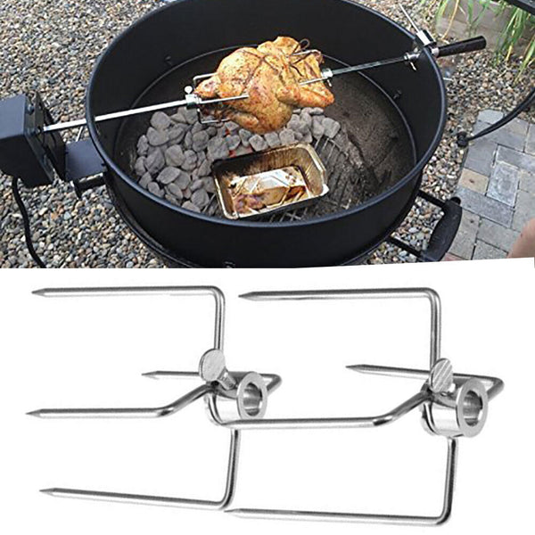 Br Outdoor 2Pcs Rotisserie Spit Forks Roast Chicken Kabob Skewer Bbq Gyro Barbecue Accessories