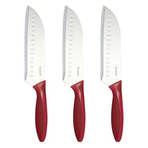 Culinare 3Pc Set 17.5Cm Santoku Knife Chef Cutlery Stainless Steel Kitchen Cutting Knives