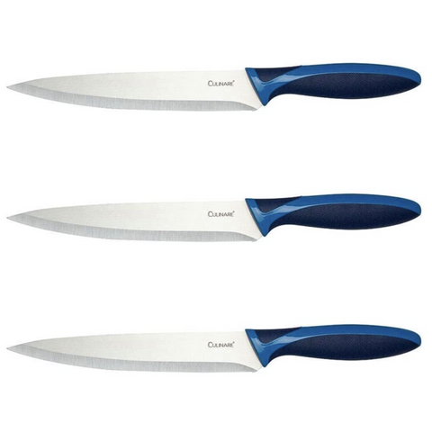 3Pc Set 19.5Cm Culinare Stainless Steel Carving Knife With Blue Blade Cover Knives