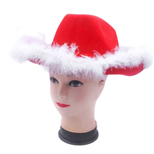Br Costumes Christmas Hat Wide Brim Santa Xmas Party Cowboy Fedora Red Fur Cap Hats
