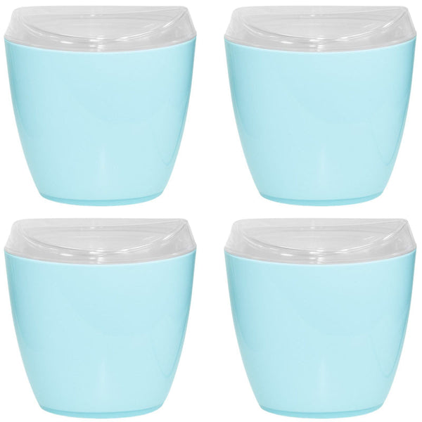 4X Oval Swing Top Waste Rubbish Bin Acrylic Lightweight Compact Bathroom Office In Blue Rubbish Bins