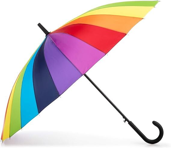 Br Apparel 120Cm Diameter Rainbow Umbrella Sun Colourful Parasol Long Shaft Curved Umbrellas