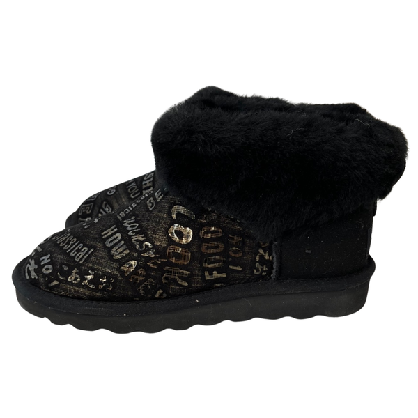 Womens Australian Sheepskin Wool Fur Mini Ugg Ankle In Black Size 7 Boots