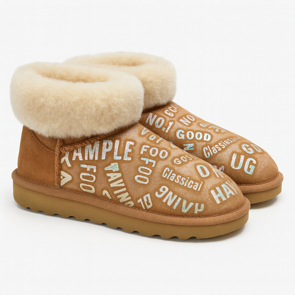 Womens Australian Sheepskin Wool Fur Mini Ugg Ankle In Metallic Chestnut Boots