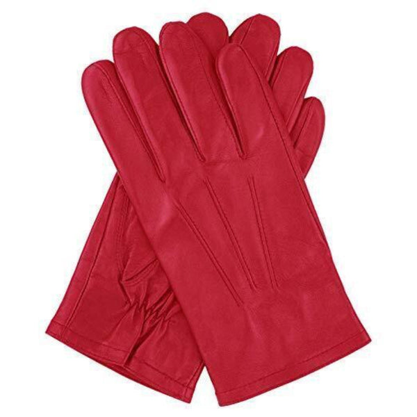 Dents Mens Genuine Full Grain Leather Gloves 3 Point Stitch Fleece Lined Warm Winter In Red Gloves & Mittens