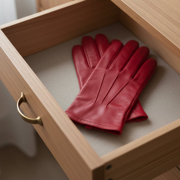 Dents Mens Genuine Full Grain Leather Gloves 3 Point Stitch Fleece Lined Warm Winter In Red Gloves & Mittens
