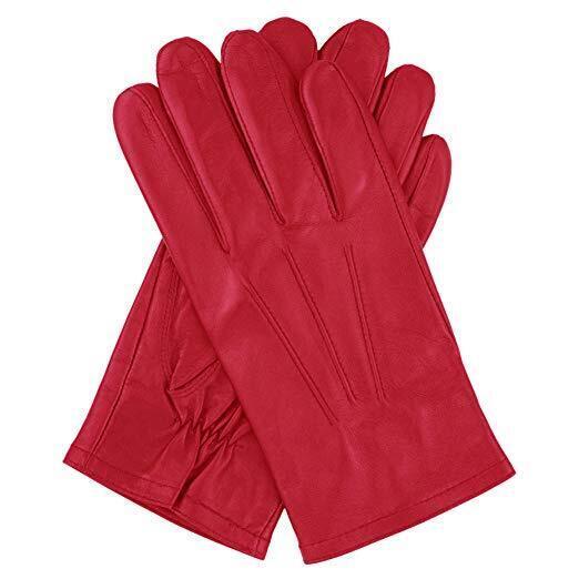 Dents Mens Genuine Full Grain Leather Gloves 3 Point Stitch Fleece Lined Warm Winter In Red Gloves & Mittens