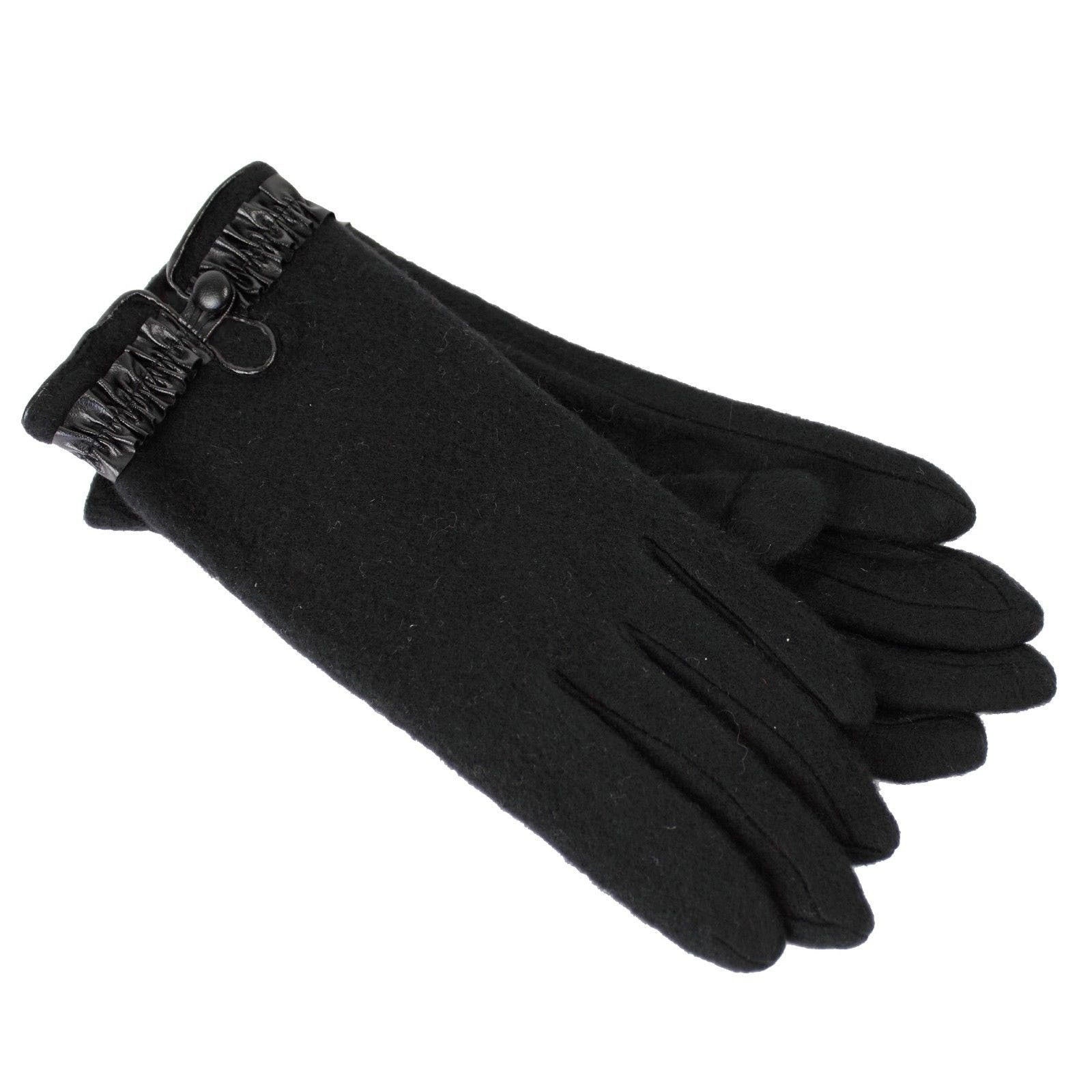 Dents Womens Soft Feel Fleece Gloves W/ Ruffle Cuff & Button Black Gloves & Mittens