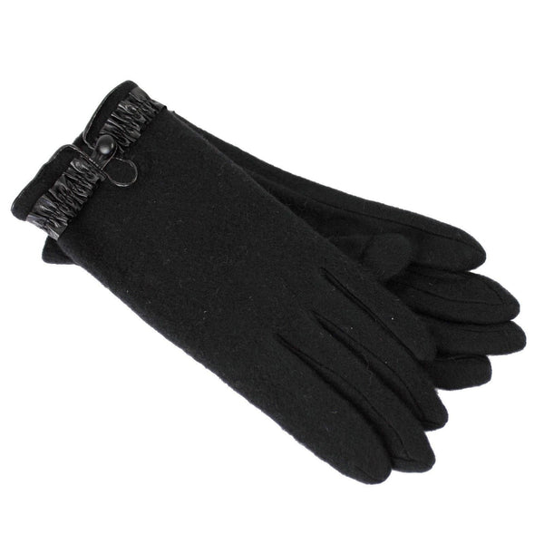 Dents Womens Soft Feel Fleece Gloves W/ Ruffle Cuff & Button Black Gloves & Mittens