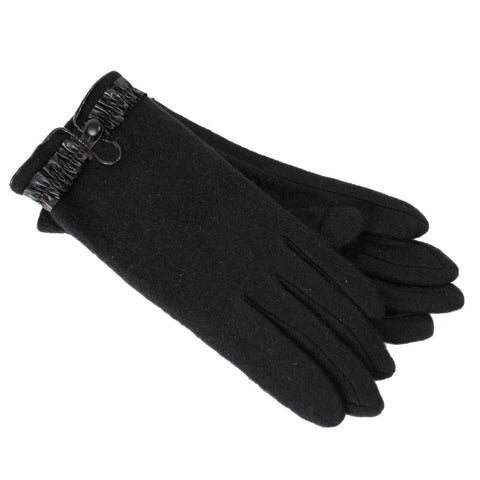 Dents Womens Soft Feel Fleece Gloves W/ Ruffle Cuff & Button Black Gloves & Mittens