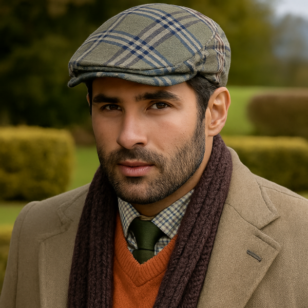 Dents Quilted Flat Ivy Cap Hat Driving Newsboy Elastic Back Cabbie Grey Check 55Cm Hats