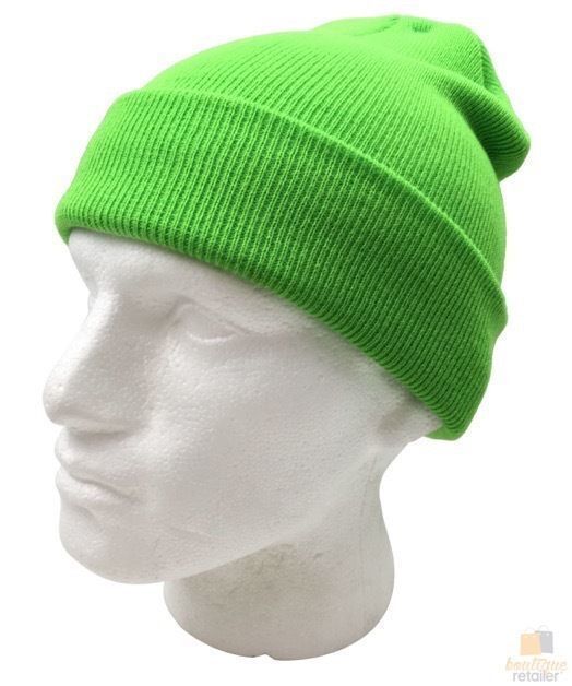 Br Apparel Plain Fluro Beanie Hi Vis Unisex Winter Warm Hat Ski Party Costume Cap Knit Green Hats