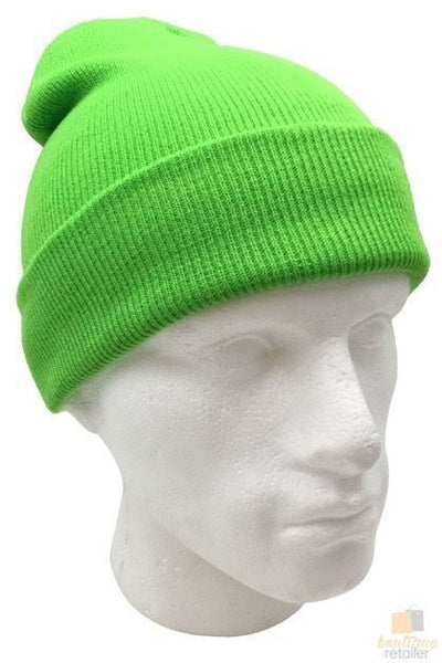 Br Apparel Plain Fluro Beanie Hi Vis Unisex Winter Warm Hat Ski Party Costume Cap Knit Green Hats