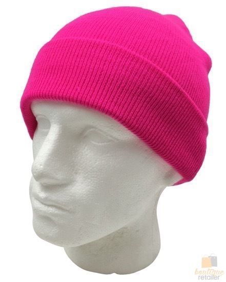 Br Apparel Plain Fluro Beanie Hi Vis Unisex Winter Warm Hat Ski Party Costume Cap Knit Pink Beanies