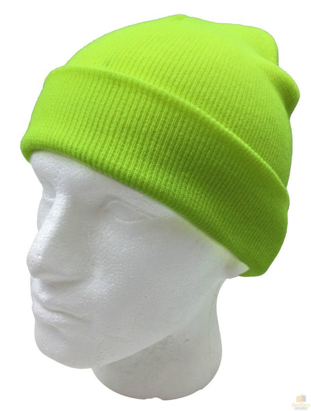 Br Apparel Plain Fluro Beanie Hi Vis Unisex Winter Warm Hat Ski Party Costume Cap Knit Yellow Beanies