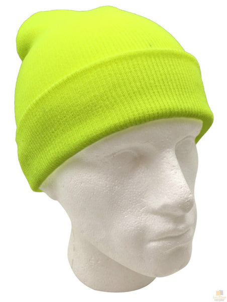 Br Apparel Plain Fluro Beanie Hi Vis Unisex Winter Warm Hat Ski Party Costume Cap Knit Yellow Beanies