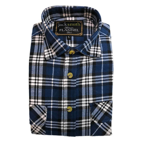 Jacksmith Mens Flannelette Shirt 100% Cotton Check Authentic Long Sleeve Navy Casual Shirts