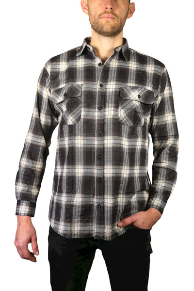 Br Apparel Mens Flannelette Long Sleeve Shirt 100% Cotton Check Authentic Full Placket Black 3Xl Casual Shirts