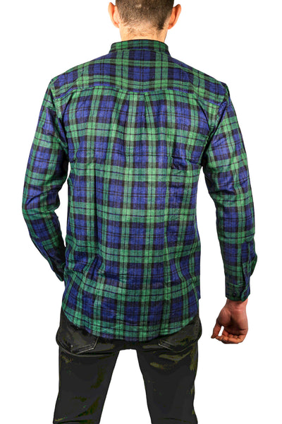 Br Apparel Mens Flannelette Long Sleeve Shirt 100% Cotton Check Authentic Full Placket Green Casual Shirts
