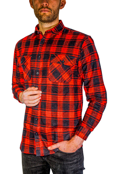 Br Apparel Men's Flannelette Long Sleeve Shirt 100% Cotton Check Red Casual Shirts