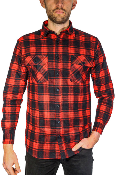 Br Apparel Men's Flannelette Long Sleeve Shirt 100% Cotton Check Red Casual Shirts