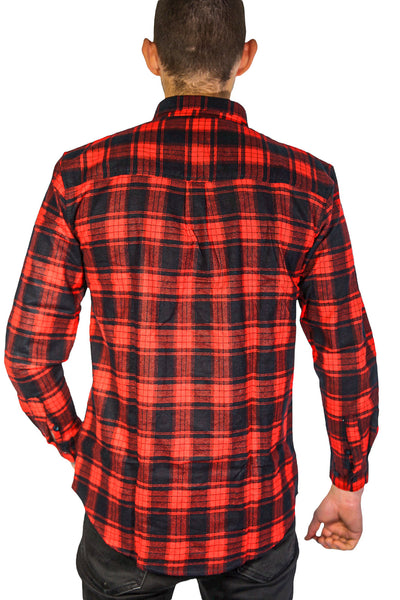 Br Apparel Mens Flannelette Long Sleeve Shirt 100% Cotton Check Red Casual Shirts
