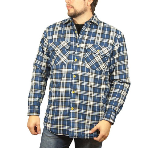 Jacksmith Mens Flannelette Long Sleeve Shirt 100% Cotton Check Full Placket Spanish Blue Casual Shirts