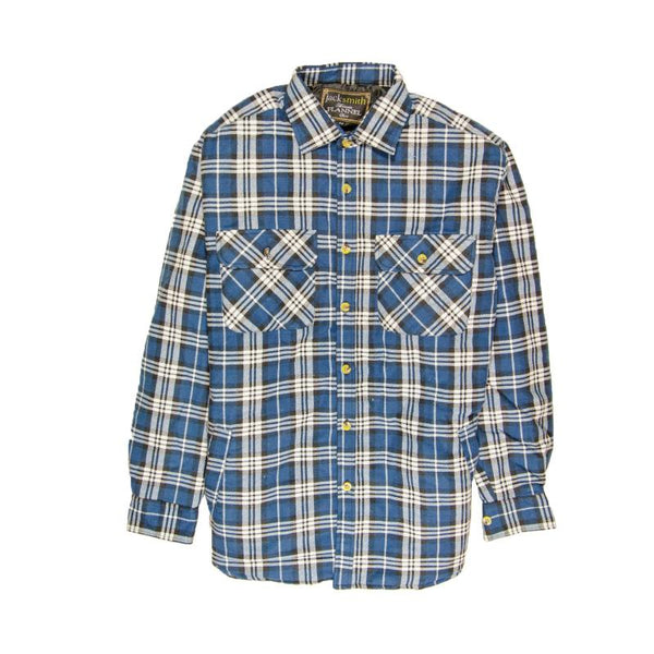 Jacksmith Mens Flannelette Long Sleeve Shirt 100% Cotton Check Full Placket Spanish Blue Casual Shirts