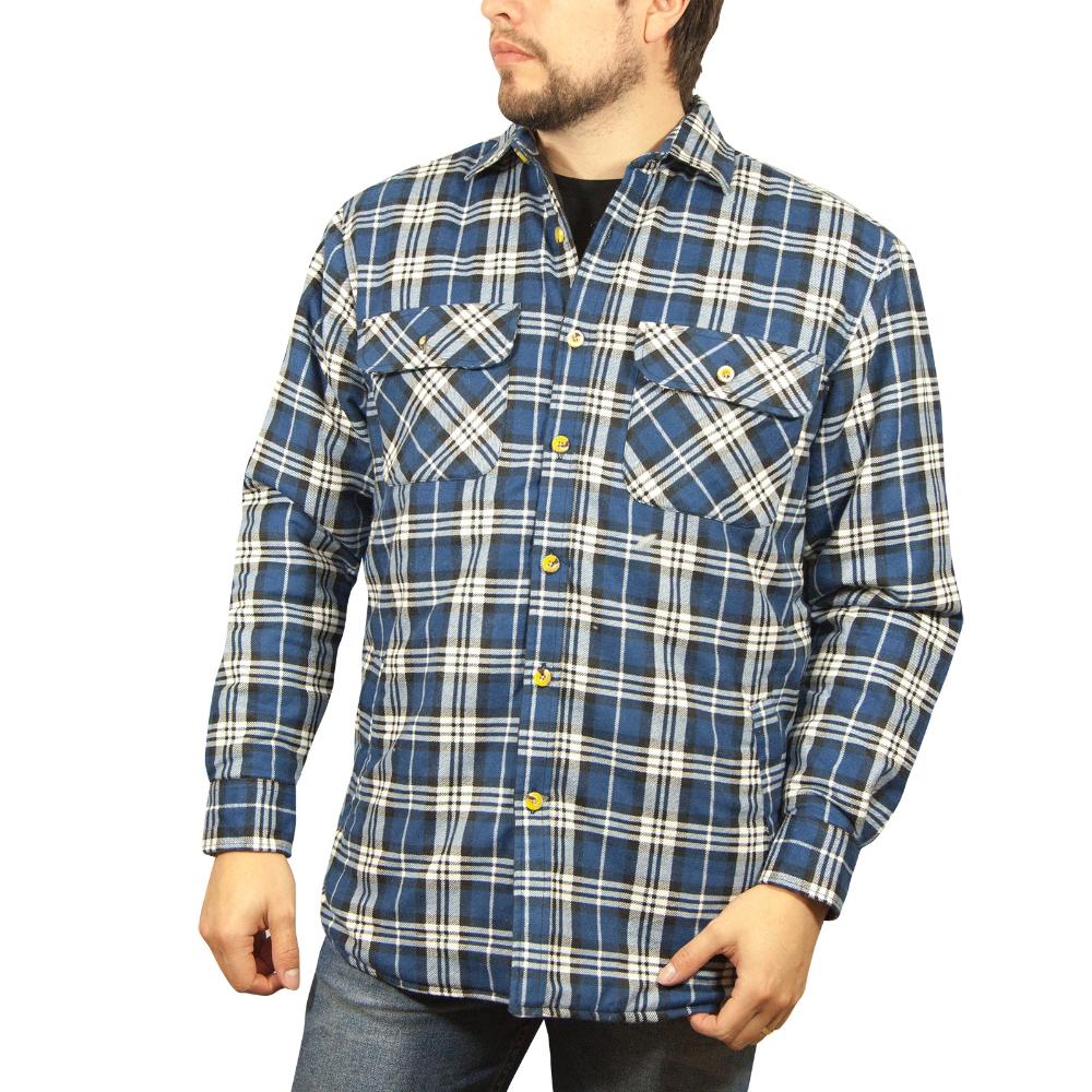 Jacksmith Mens Flannelette Long Sleeve Shirt 100% Cotton Check Full Placket Spanish Blue Casual Shirts