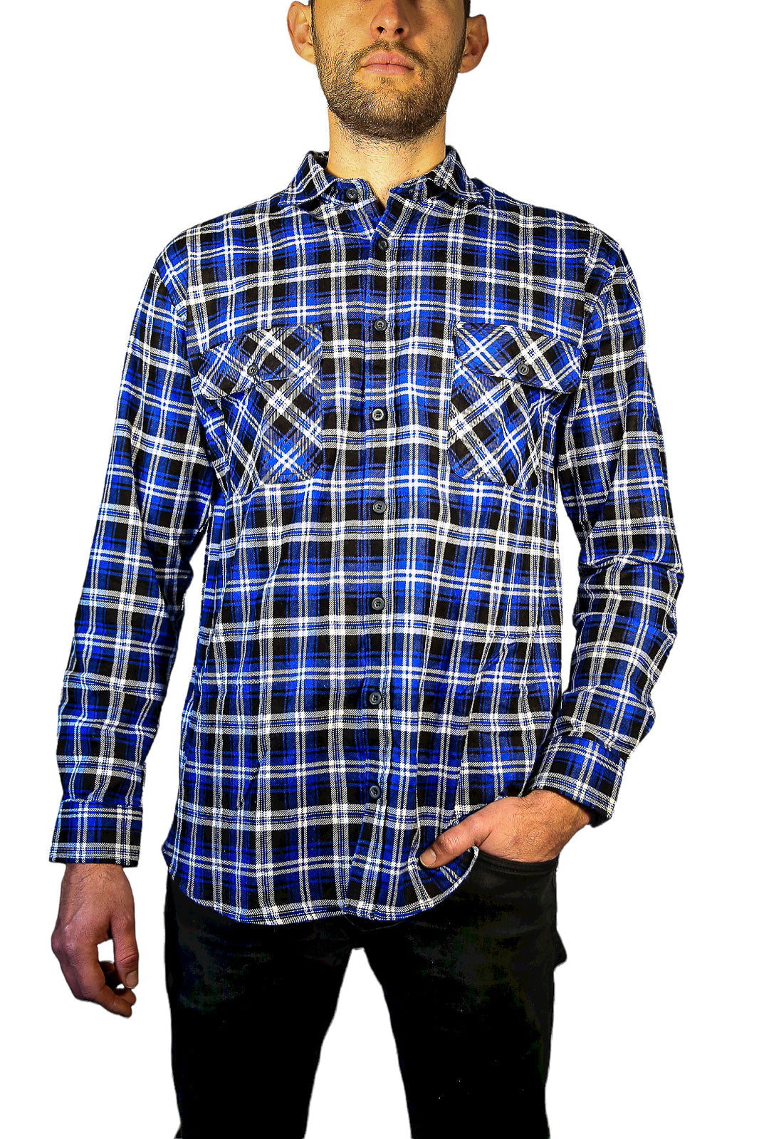Men's 100% Cotton Flannelette Shirt Long Sleeve Checkered Denim Casual Shirts