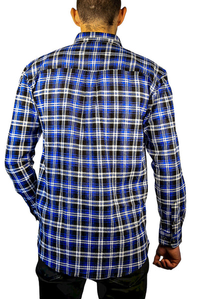 Men's 100% Cotton Flannelette Shirt Long Sleeve Checkered Denim Casual Shirts