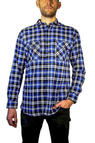 Men's 100% Cotton Flannelette Shirt Long Sleeve Checkered Denim Casual Shirts