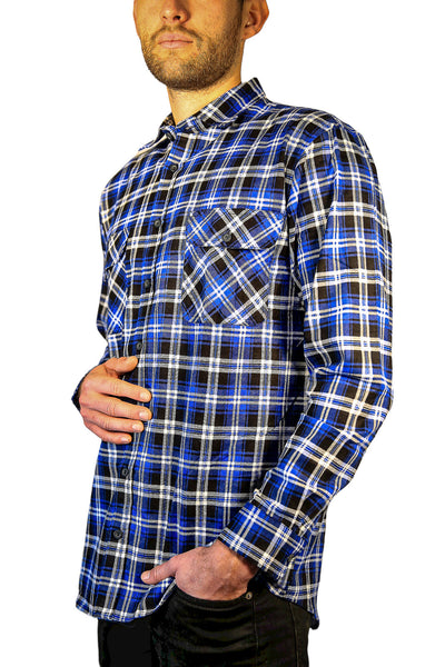 Men's 100% Cotton Flannelette Shirt Long Sleeve Checkered Denim 9Xl T Shirts