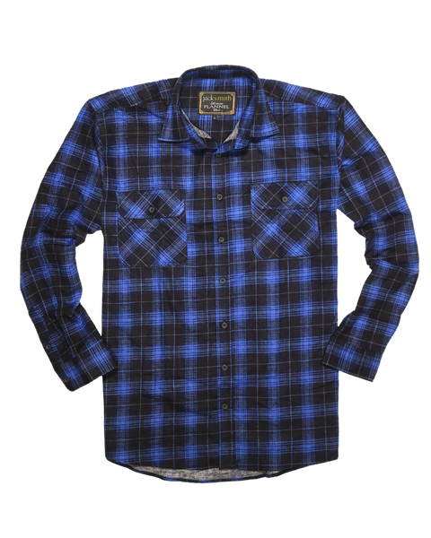 Men's 100% Cotton Flannelette Shirt Long Sleeve Checkered Blue Casual Shirts