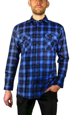 Jacksmith Men's 100% Cotton Flannelette Shirt Long Sleeve Checkered Blue 3Xl T Shirts