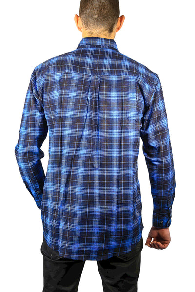 Jacksmith Men's 100% Cotton Flannelette Shirt Long Sleeve Checkered Blue 3Xl T Shirts