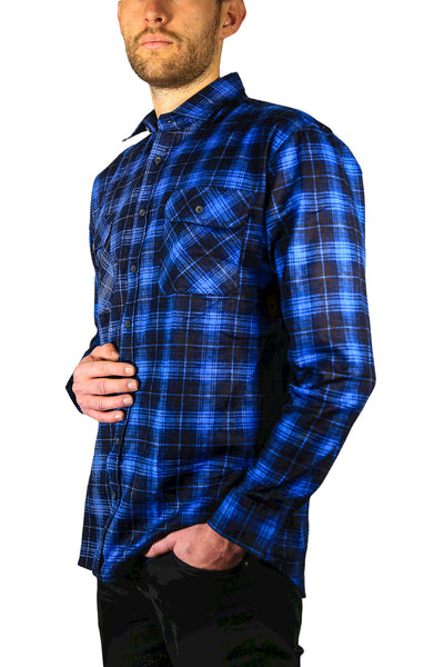 Jacksmith Men's 100% Cotton Flannelette Shirt Long Sleeve Checkered Blue 3Xl T Shirts
