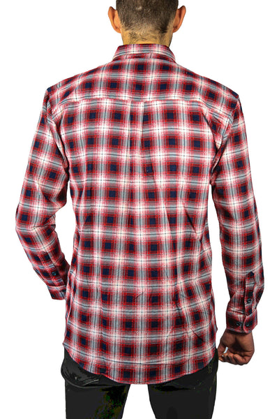 Men's 100% Cotton Flannelette Shirt Long Sleeve Checkered Red/Navy Casual Shirts
