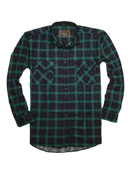 Men's 100% Cotton Flannelette Shirt Long Sleeve Checkered Green/Navy T Shirts