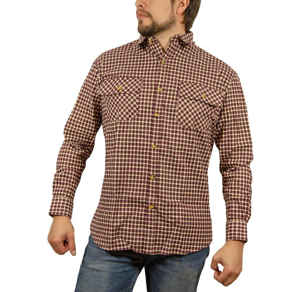 Jacksmith Mens Long Sleeve Flannelette Shirt 100% Cotton Burgundy Check Casual Shirts