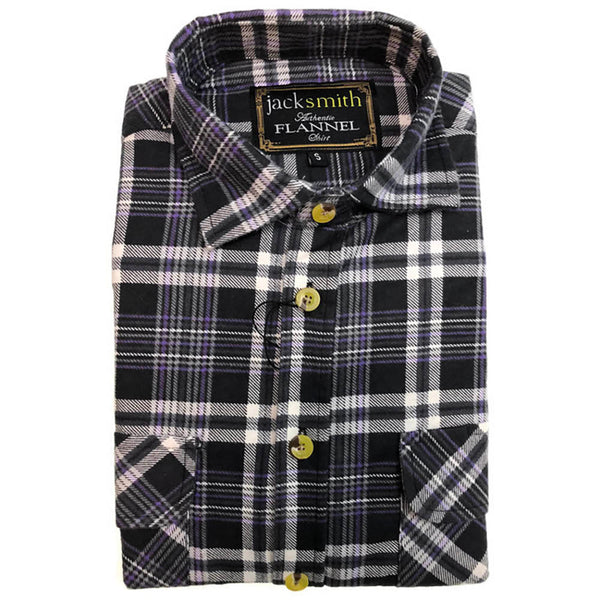 Jacksmith Mens Half Placket Flannelette Long Sleeve Pullover Shirt 100% Cotton Check Authentic Black/Purple Casual Shirts